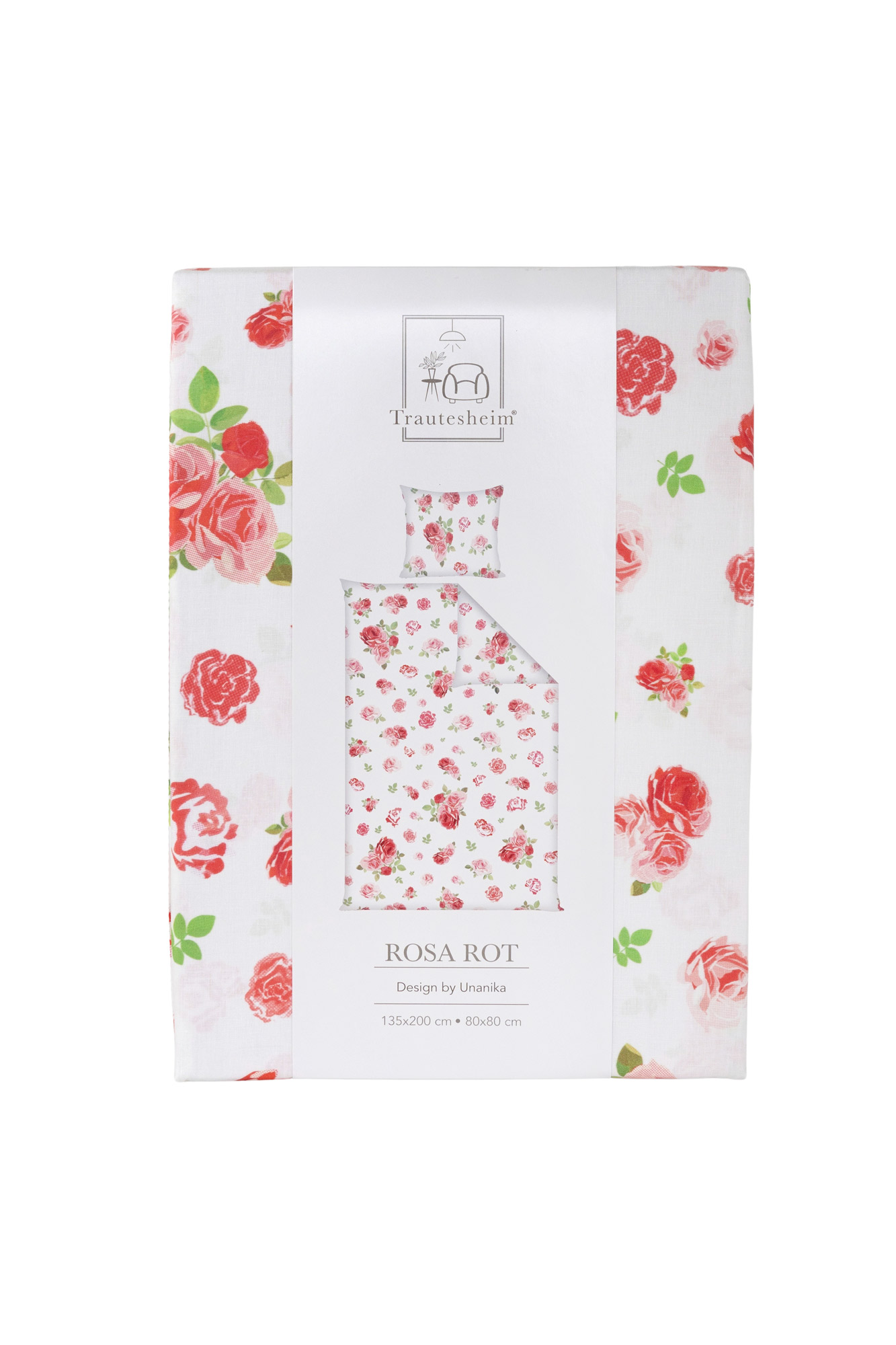 Trautesheim Bettwäsche-Set ROSA ROT Rosen-Bettwäsche in 135 x 200 cm und 80 x 80 cm